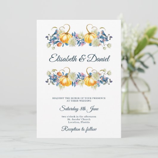 Elegant Herfst Pumpkin Wedding Kaart (Staand voorkant)