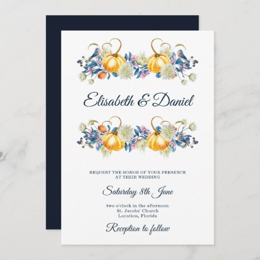 Elegant Herfst Pumpkin Wedding Kaart (Voorkant / Achterkant)