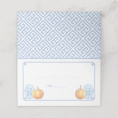 Elegant Herfst Pumpkins Blue and White Wedding Lun Plaatskaartje (Buitenkant ongevouwen)