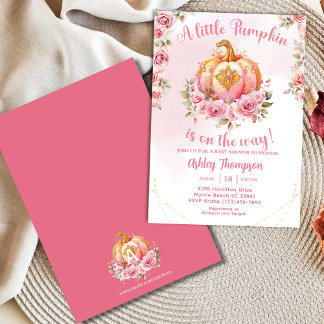 Elegant Herfst roze pompoen Baby shower Kaart
