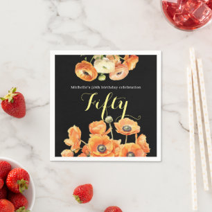 Elegant Herfst Sinaasappel Bloemen 50ste Verjaarda Servet