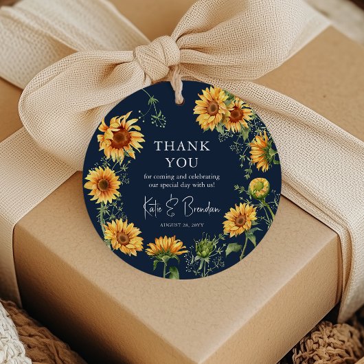 Elegant Herfst Sunflower & Navy Wedding Hartelijk Bedankjes Labels