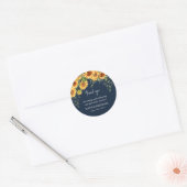 Elegant Herfst Sunflower & Navy Wedding Hartelijk  Ronde Sticker (Envelop)