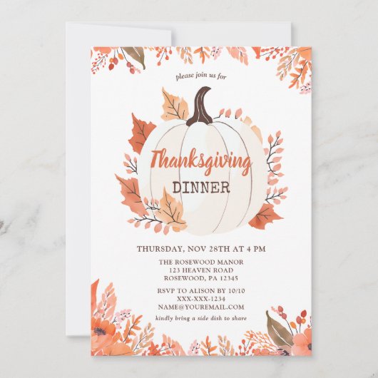 Elegant Herfst Thanksgiving diner Kaart (Voorkant)