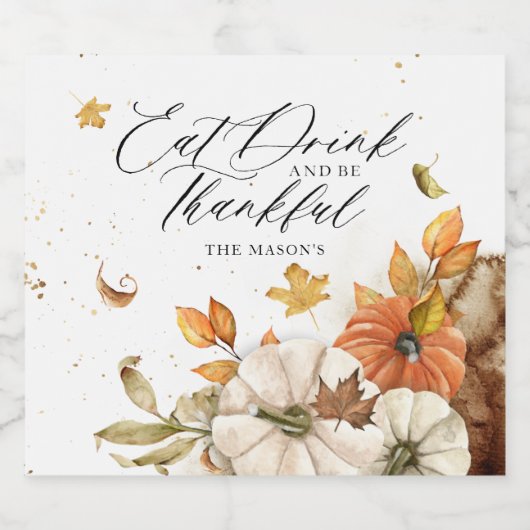 Elegant Herfst Thanksgiving Thema Sparkling Wijnetiket (Enkel label)