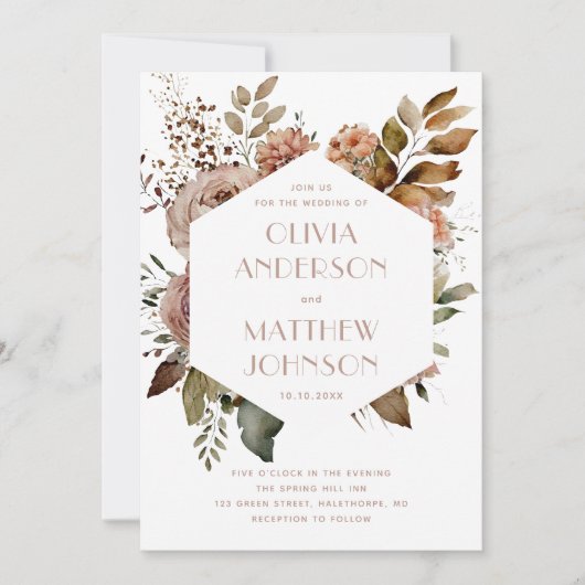 Elegant herfst tuinbloemflorale bruiloft QR-code d Kaart (Voorkant)