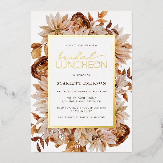 Elegant Herfst Vrijgezellenfeest Folie Uitnodiging (Voorkant)