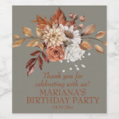 Elegant Herfst Waterverf Floral Grey Wijn Etiket (Enkel label)