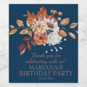 Elegant Herfst Waterverf Floral marine Blue Wijn Etiket (Enkel label)