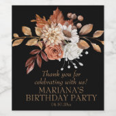 Elegant Herfst Waterverf Floral op zwart waslabel Wijn Etiket (Enkel label)