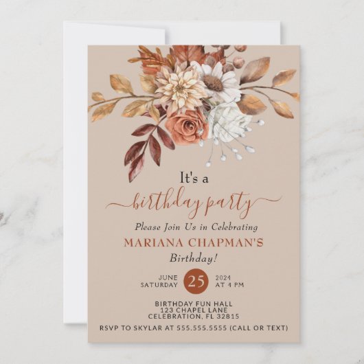 Elegant Herfst Waterverf Floral over Taupe Party Kaart (Voorkant)