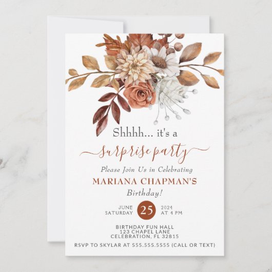 Elegant Herfst Waterverf Floral verrassingspartij Kaart (Voorkant)