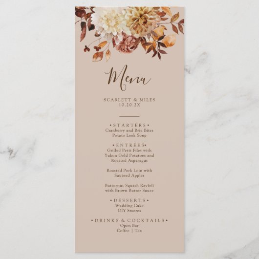 Elegant Herfst Waterverf Terracotta Wedding Menu (Voorkant)