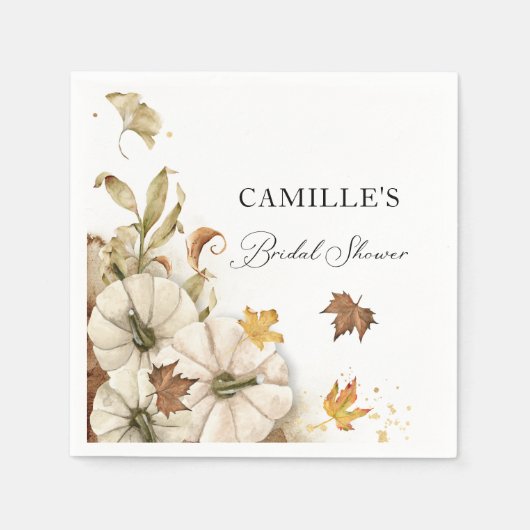 Elegant Herfst White Pumpkin Vrijgezellenfeest Pap Servet (Voorkant)