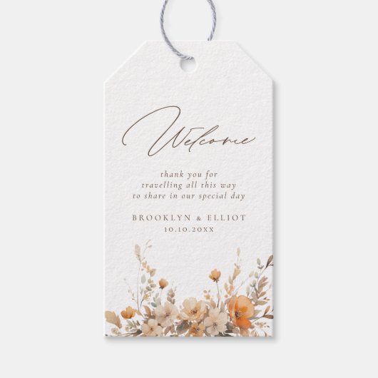 Elegant Herfst Wild Flowers Wedding Hotel Welkom Cadeaulabel (Voorkant)