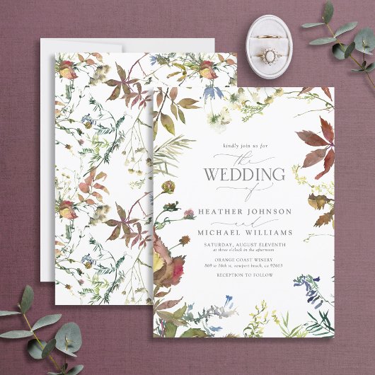 Elegant Herfst Wildflower Floral Waterverf Wedding Kaart