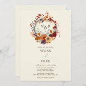 Elegant Herfst Wildflower Name Initiaal Wedding Kaart (Voorkant / Achterkant)