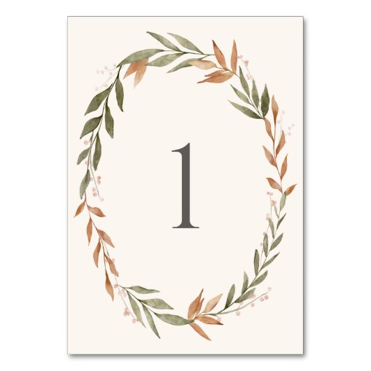 Elegant Herfst Wreatding Wedding Table Number Kaart (Voorkant)