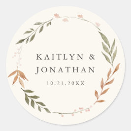 Elegant Herfst Wreath Floral Wedding Ronde Sticker