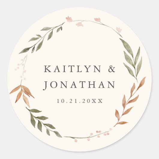Elegant Herfst Wreath Floral Wedding Ronde Sticker (Voorkant)