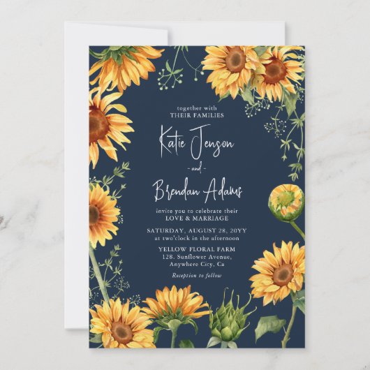 Elegant Herfst Zonnebloemen en marineverbinding Kaart (Voorkant)