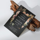 Elegant herfst zwarte florale bruiloft QR-code det Kaart