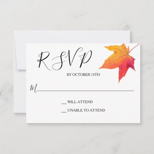 Elegant herfstblad bruiloft antwoord RSVP (Voorkant)