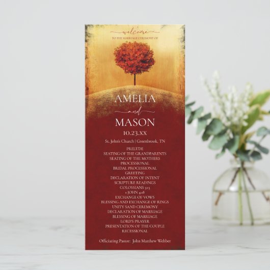 Elegant herfstboom huwelijksprogramma programmakaart (Staand voorkant)