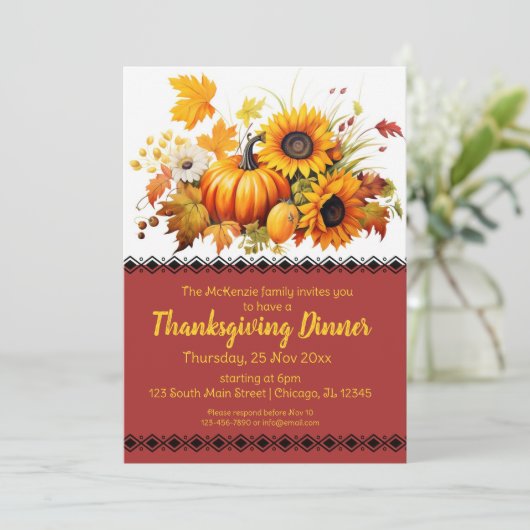 Elegant herfstfeest Thanksgiving Diner Kaart (Staand voorkant)