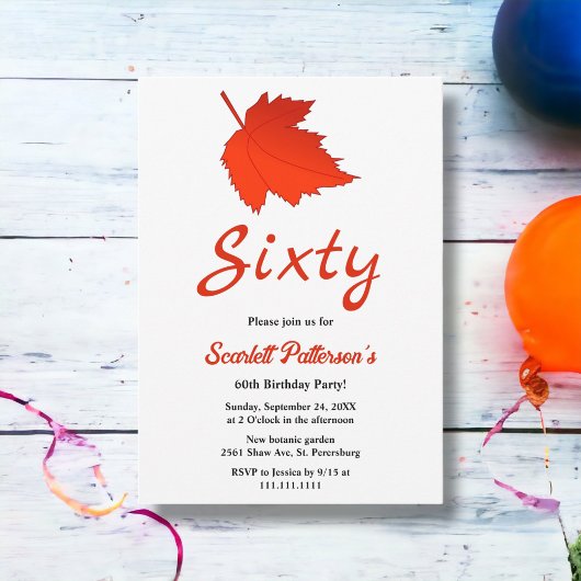 Elegant herfstrood blad Boho Herfst 60e verjaardag Kaart