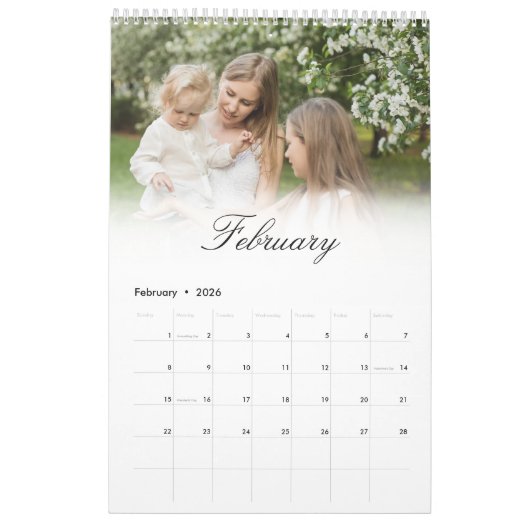 Elegant herinneringen voor aangepaste multi-foto's kalender (Feb 2026)