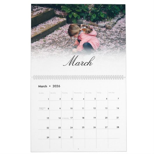 Elegant herinneringen voor aangepaste multi-foto's kalender (Mar 2026)