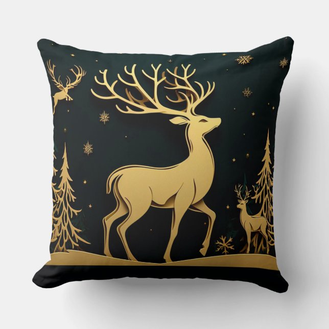 Elegant hert – Gouden bos silhouet Kussen (Voorkant)