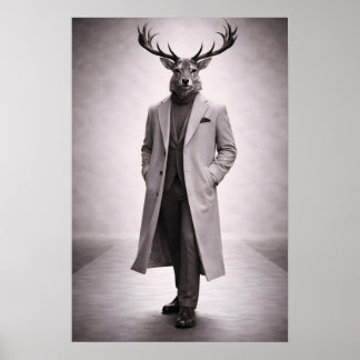 Elegant hert in op maat gemaakte jas portret poster