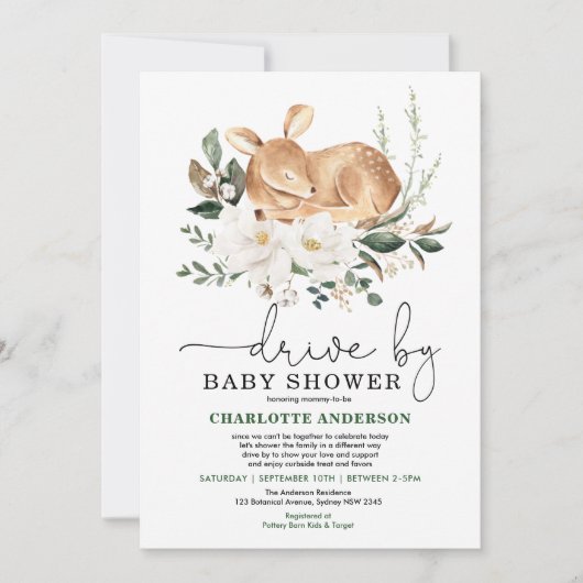 Elegant hert ivoor bloemenrit door Baby shower Kaart (Voorkant)