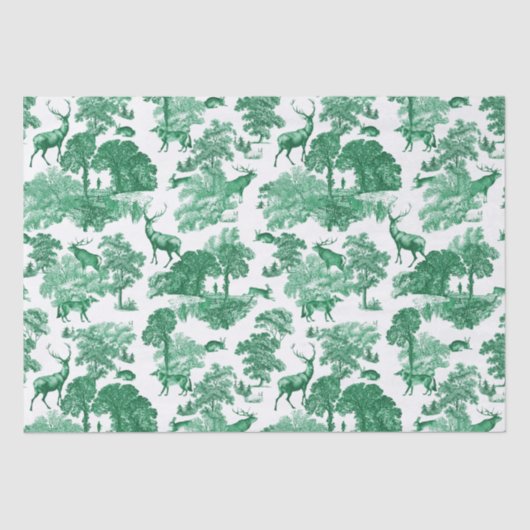 Elegant Herten Fox Green Country Toile Tissuepapier (Voorkant)