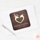 Elegant Herten Hart Rustiek Hout Bruiloft Favor Vierkante Sticker (Envelop)