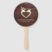 Elegant Herten Hart Rustiek Hout Bruiloft Handwaaier (Achterkant)