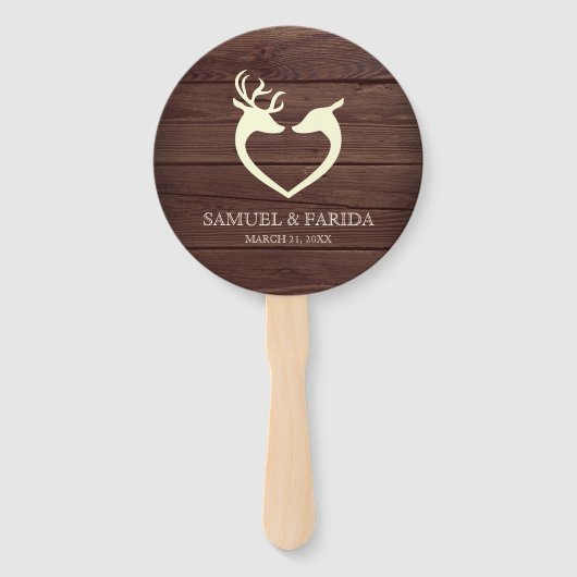 Elegant Herten Hart Rustiek Hout Bruiloft Handwaaier (Voorkant)