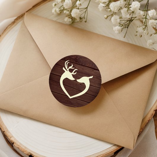 Elegant Herten Hart Rustiek Houten Envelop Seal Ronde Sticker
