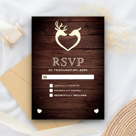 Elegant herten hart rustieke houten RSVP Kaartje
