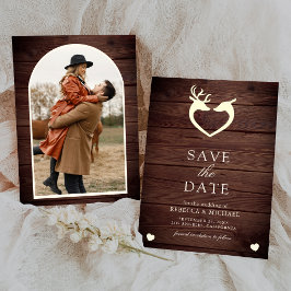 Elegant Herten Hart Rustieke Houten Trouwfoto Save The Date