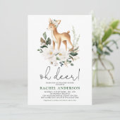 Elegant Herten Ivoor Bloemen Groen Baby shower Kaart (Staand voorkant)