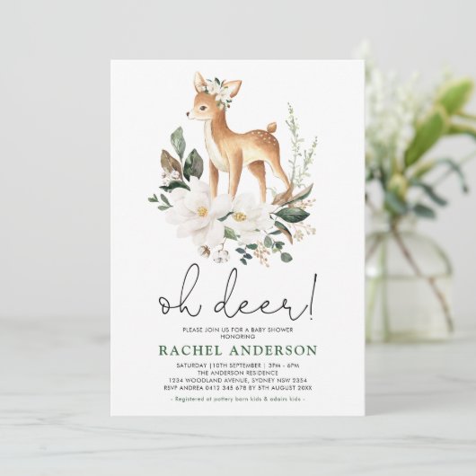 Elegant Herten Ivoor Bloemen Groen Baby shower Kaart (Staand voorkant)