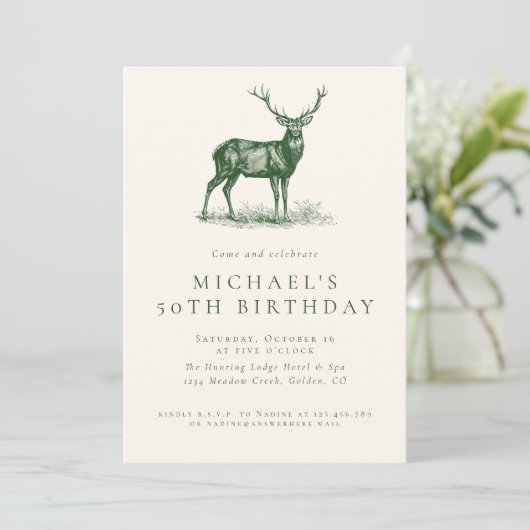 Elegant Herten Jacht Groen Volwassen Verjaardagsfe Kaart (Staand voorkant)