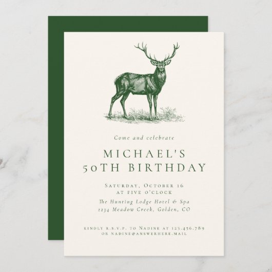Elegant Herten Jacht Groen Volwassen Verjaardagsfe Kaart (Voorkant / Achterkant)