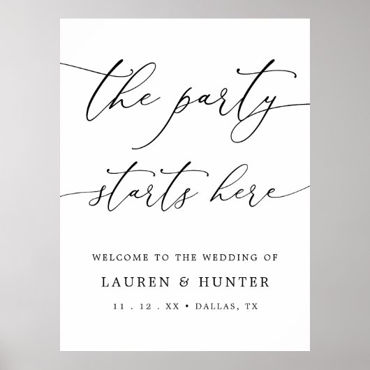 Elegant Het feest begint hier Trouwbord Poster (Voorkant)