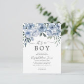 Elegant Het is een Boy Dusty Blue Floral Baby show Briefkaart (Staand voorkant)