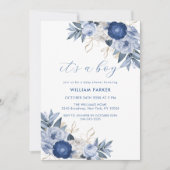 Elegant het is een jongensblauw wit bloemig Baby s Kaart (Voorkant)