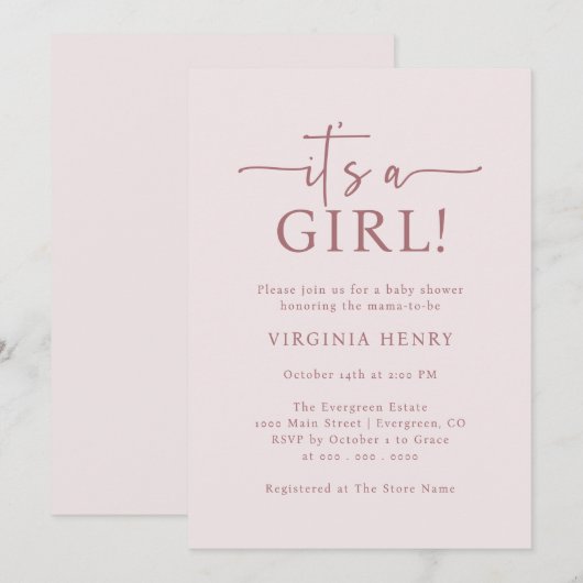Elegant het is een meisje Baby shower uitnodiging (Voorkant / Achterkant)